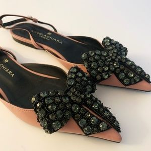 Angela Chiara Venezia Pointed Bow Flats in Pink Pastel with Embellished Details